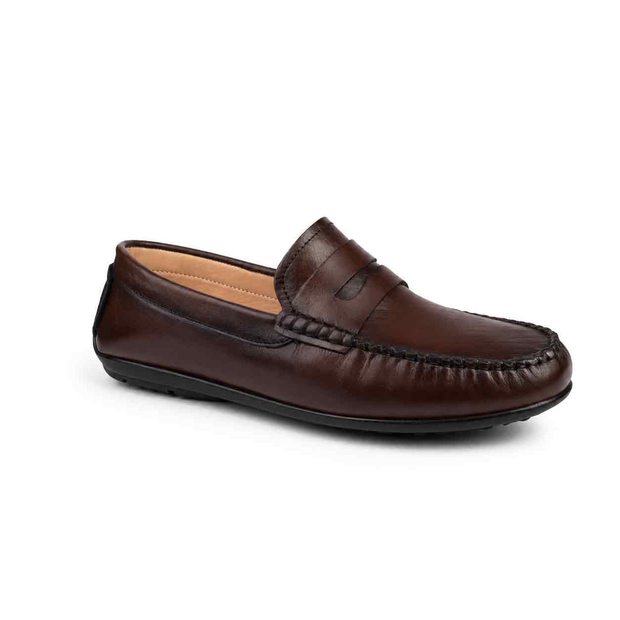 Mocassin pour homme 004-marron cuir   Mocassin homme Maroc